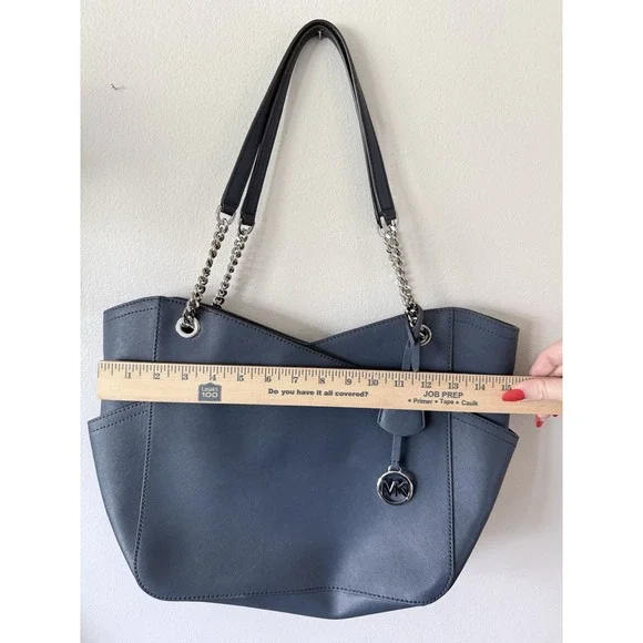 Michael Kors Jet Set Large Saffiano Leather Shoulder Bag Blue - Picture 11 of 15